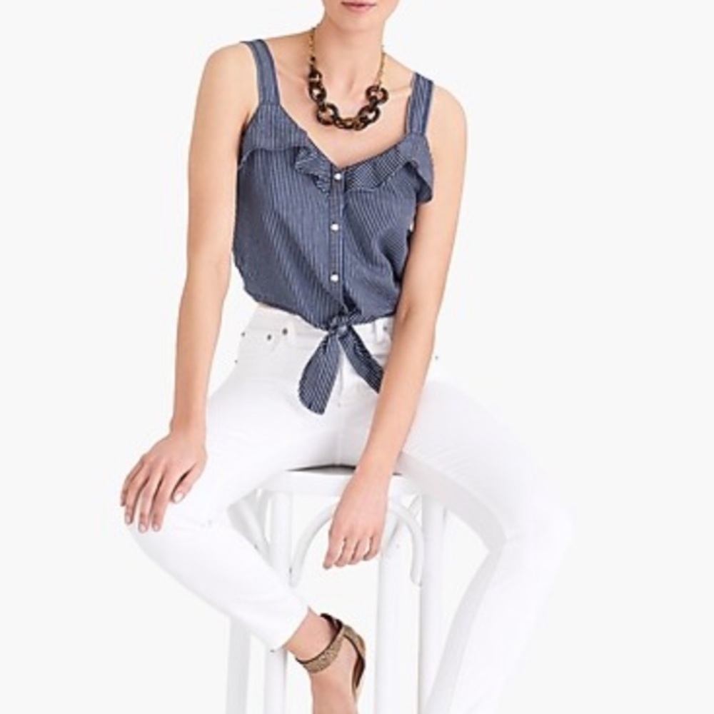 J crew Tie-front top with ruffles